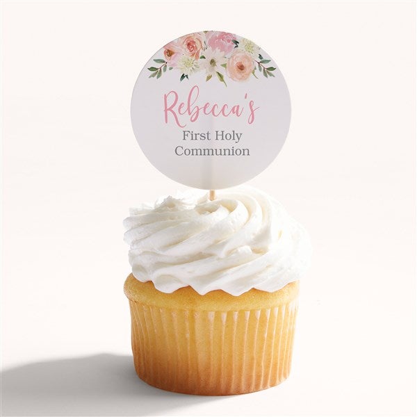 Floral First Communion Personalized Cupcake Topper  - 54691