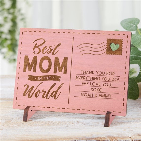 ngraved Best Mom In The World Wooden Postcard   - 54765