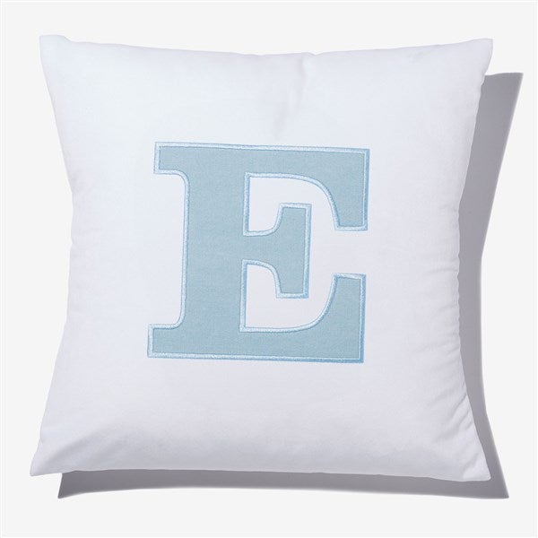 Light Wash Denim Initial Embroidered Applique Throw Pillow - 54805