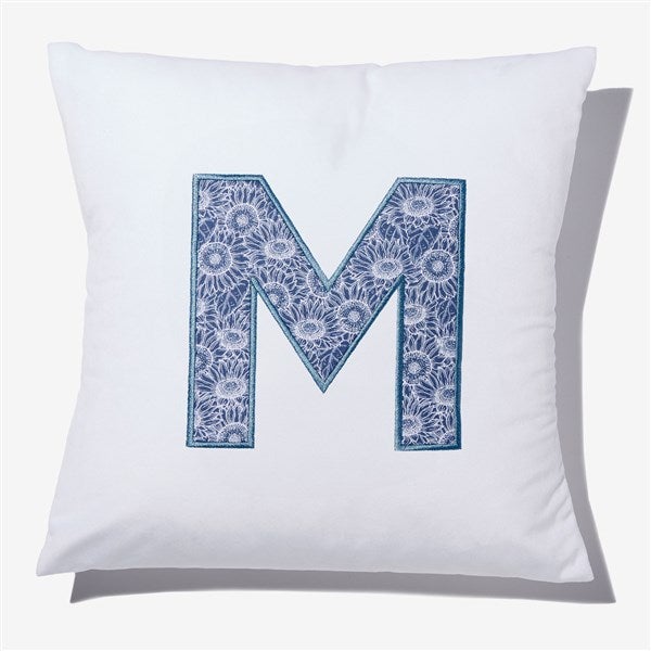Navy Sunflowers Initial Embroidered Applique Throw Pillow - 54806