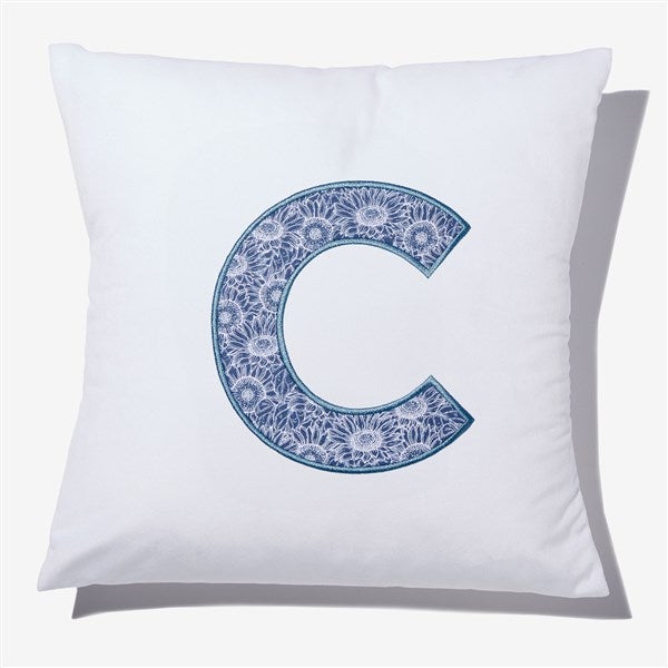 Navy Sunflowers Initial Embroidered Applique Throw Pillow - 54806