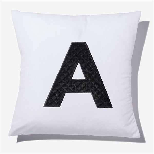 Black Quilted Velour Initial Embroidered Applique Throw Pillow - 54808