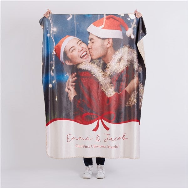 Christmas Bow Personalized Photo Blanket  - 54975