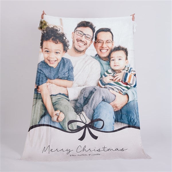 Christmas Bow Personalized Photo Blanket  - 54975