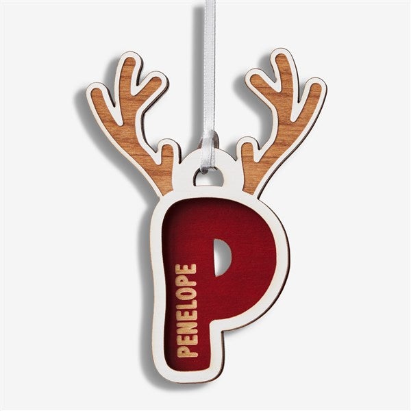 Reindeer Initial Personalized 2 Piece Wood Ornament - 55039