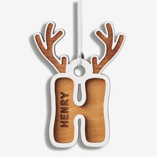 Reindeer Initial Personalized 2 Piece Wood Ornament - 55039