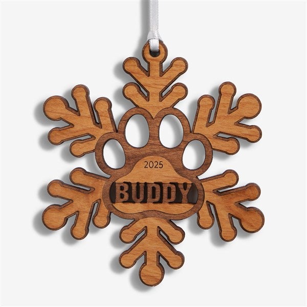 Snowflake Pawprint Personalized Wood Ornament  - 55045