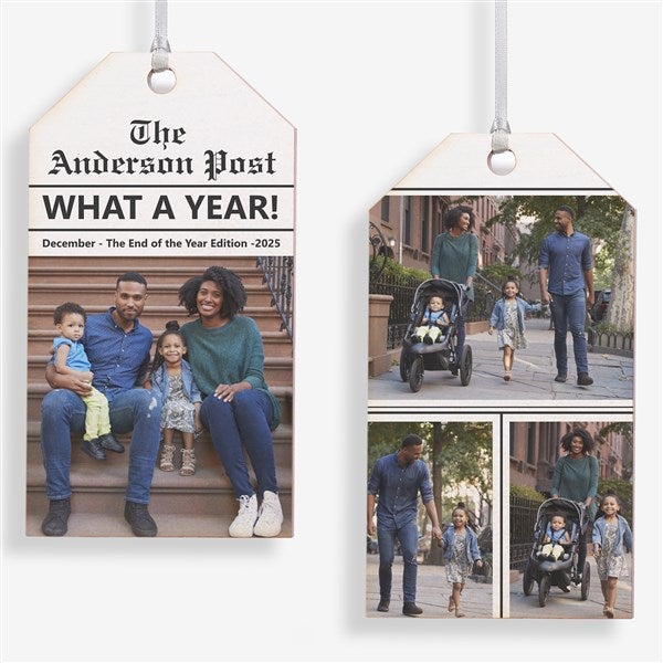 Family Newspaper Personalized Photo Wood Tag Ornament  - 55046