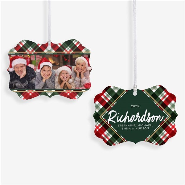 Holiday Plaid Photo Personalized Metal Ornament - 2-Sided - 55055