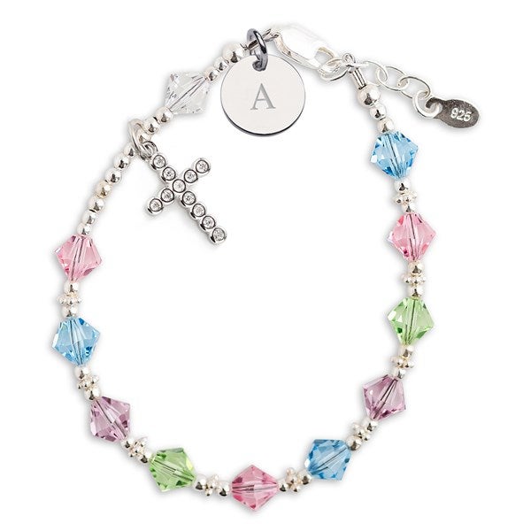 Engraved Children's Sterling & Pastel Beaded Rosary Bracelet - 55101