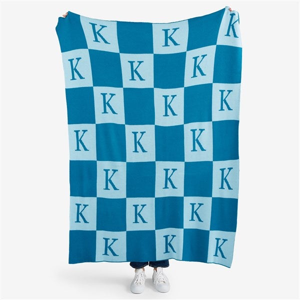 Checkered Initial Personalized 50x60 Knit Blanket - 55195D