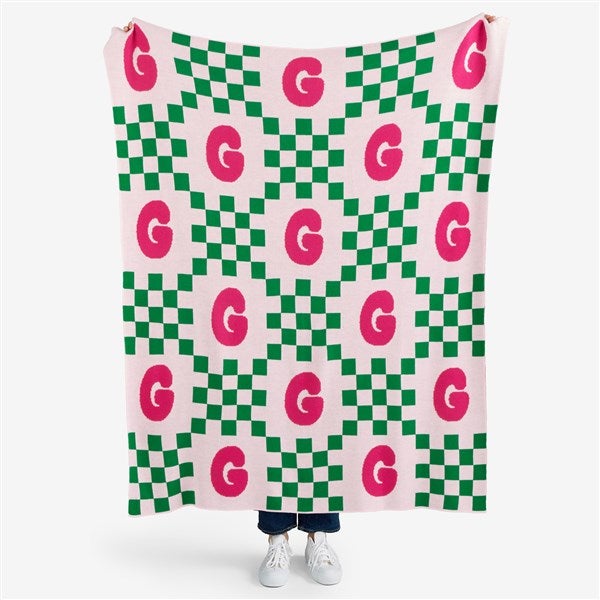 Alpha Check Personalized 50x60 Knit Blanket - 55196D