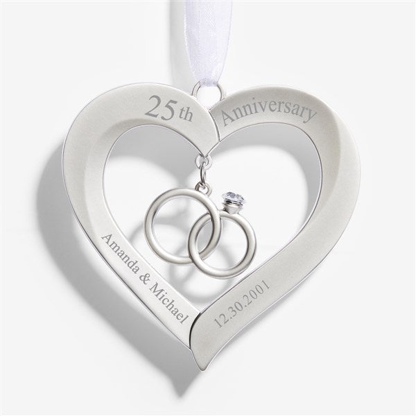 Anniversary Personalized Wedding Rings Heart Christmas Ornament  - 55240