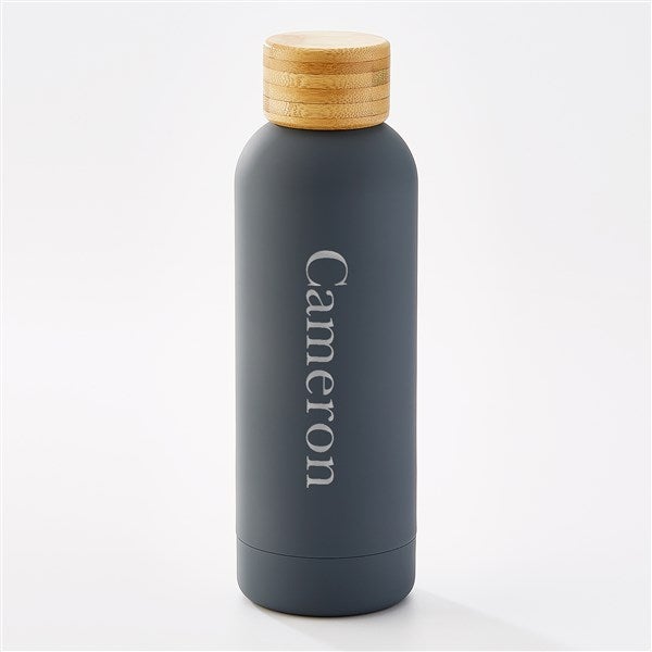 Name Personalized Stainless Steel Water Bottle With Bamboo Lid - 55271
