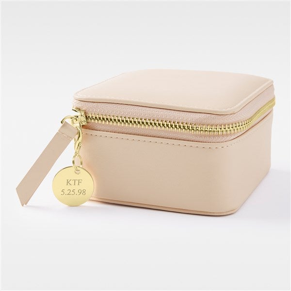 Engraved Leather Travel Jewelry Case with Charm - 55277