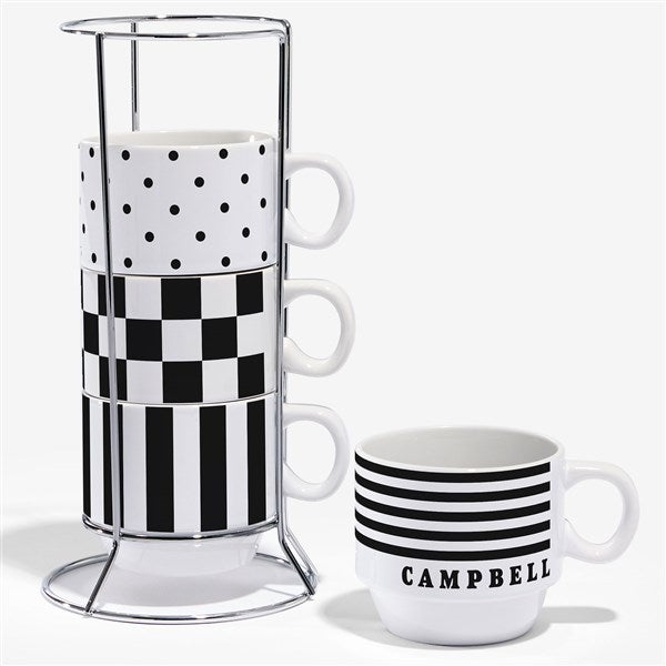 Black & White Personalized 6oz Stackable Mug Set of 4  - 55300