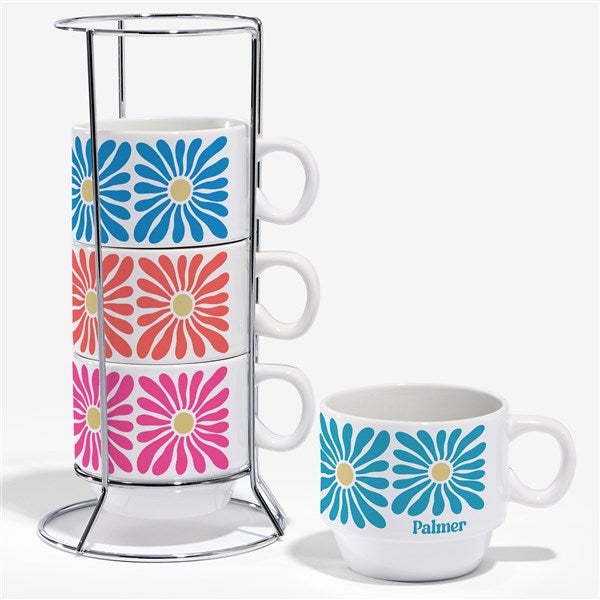 Bright Blooms Personalized 6oz Stackable Mugs - Set of 4  - 55301