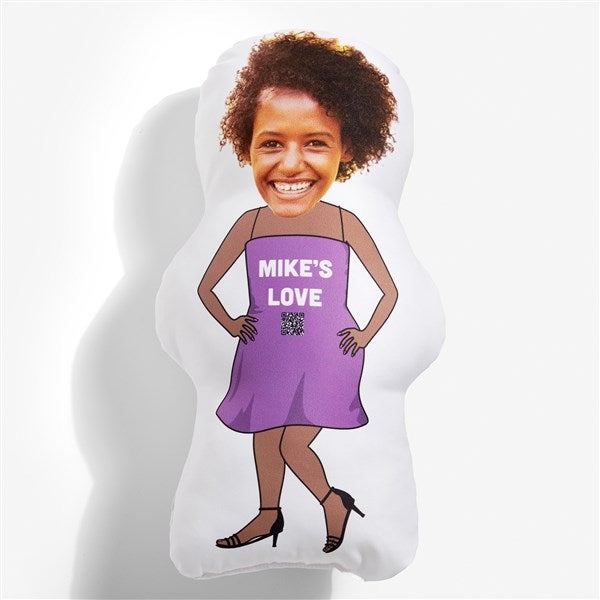 Boy & Girl Personalized Photo Character Throw Pillow with Video QR Code - 55326