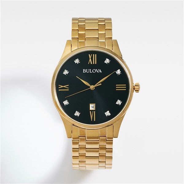 Engraved Bulova Golden Steel and Diamond Watch - 55477