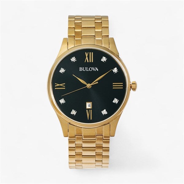 Engraved Bulova Golden Steel and Diamond Watch - 55477
