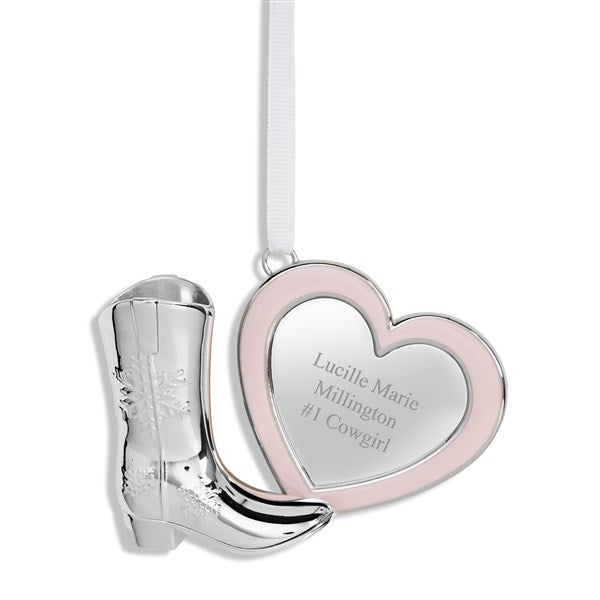 Engraved Cowboy Boot & Pink Heart Ornament  - 55521