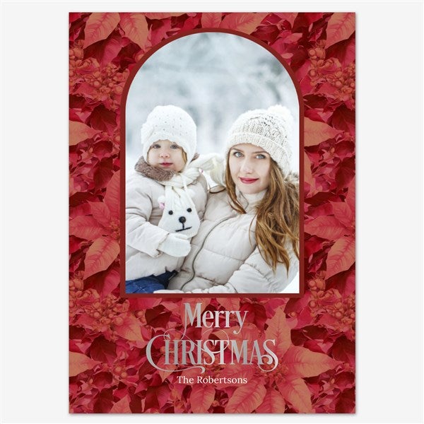Poinsettia Wishes Holiday Personalized Photo Card - 55560D