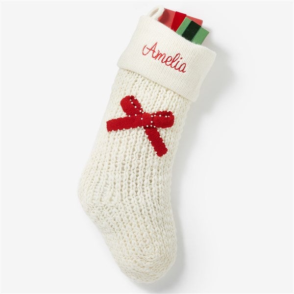 Knit Noel Bow Embroidered Christmas Stocking  - 55707