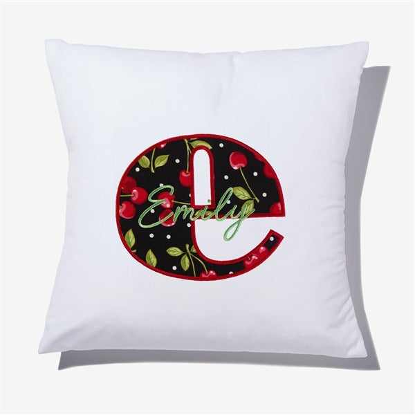 Cherry Pop Initial & Name Embroidered Applique Throw Pillow - 55750