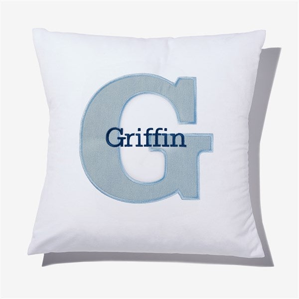 Light Wash Denim Initial & Name Embroidered Applique Throw Pillow - 55760
