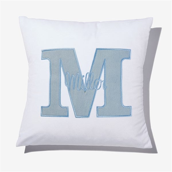 Light Wash Denim Initial & Name Embroidered Applique Throw Pillow - 55760
