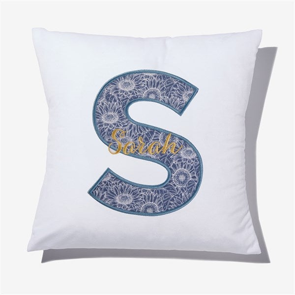 Navy Sunflowers Initial & Name Embroidered Applique Throw Pillow - 55766