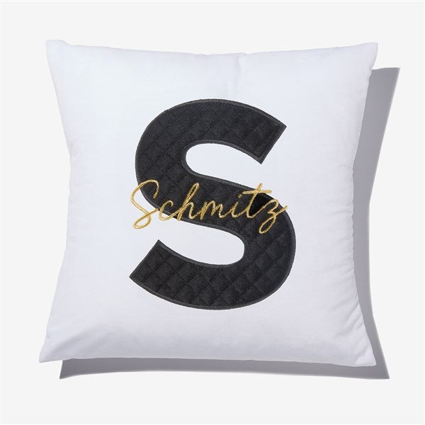 Black Quilted Velour Initial & Name Embroidered Applique Throw Pillow  - 55768