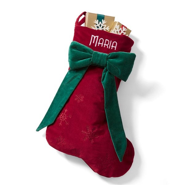 Embroidered Big Bow Stocking in Red  - 55875