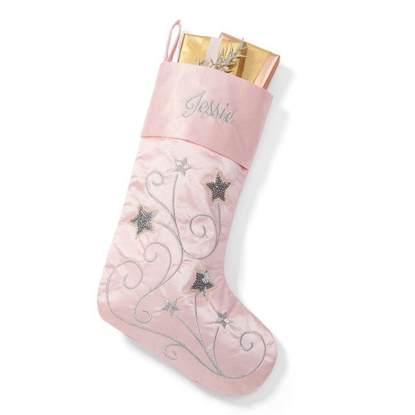 Embroidered Shooting Stars Stocking in Pink/Silver - 55887