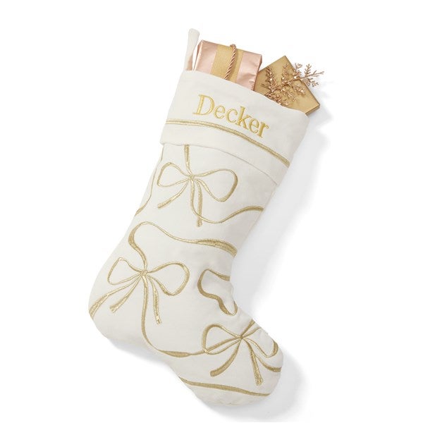 Kittenish Embroidered Bows & Ribbons Stocking in White/Gold - 55891