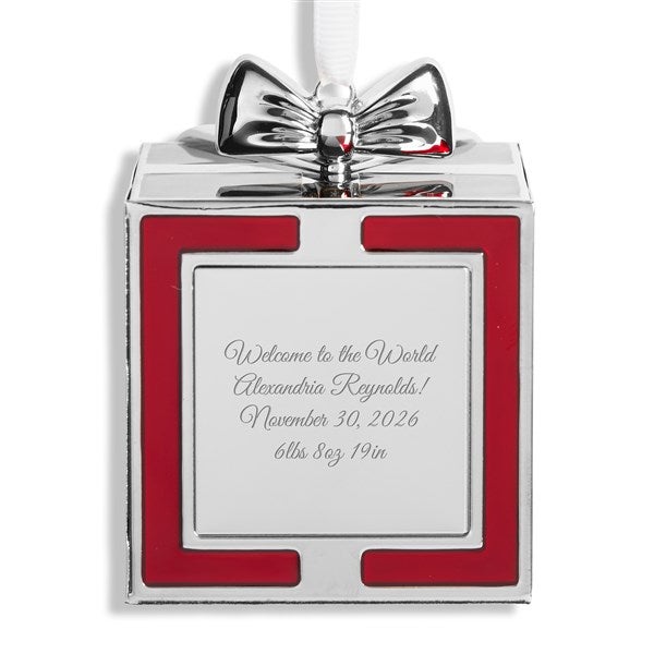 Engraved 3D Present Ornament with Bow in Red - 55896