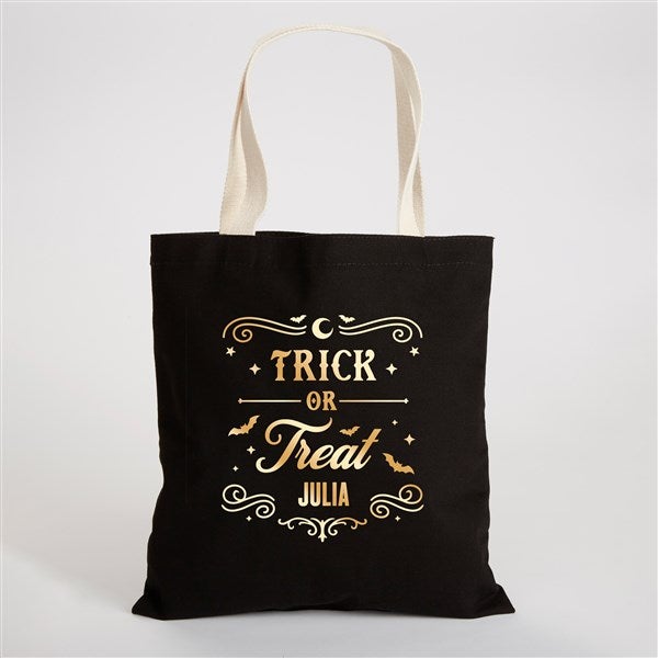 Kittenish Personalized Pinkoween Trick or Treat Black Canvas Tote - 56108