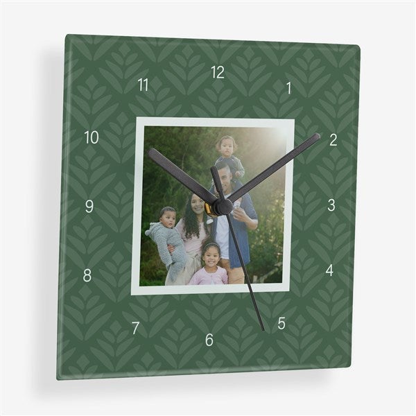 Signature Pattern Personalized Square Glass Photo Wall Clock - 56182