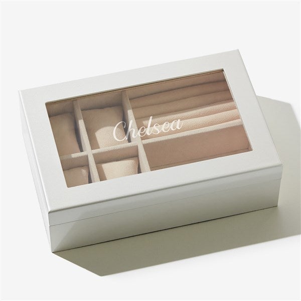 Pearl White Glass Top Personalized Jewelry Box  - 56348
