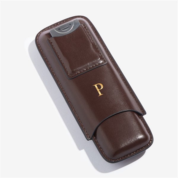 Personalized Initials Leather Cigar Case With Cutter  - 56350