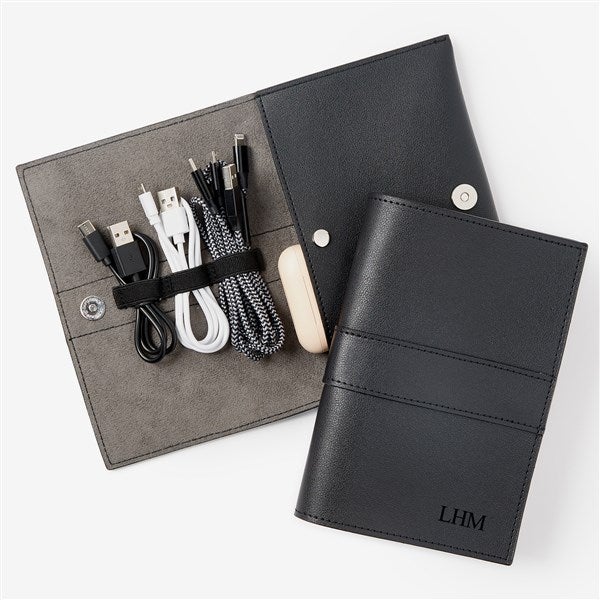 Debossed Initials Leather Tech Organizer  - 56352