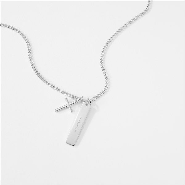 Engraved Sterling Silver Cross and Bar Necklace - 56459