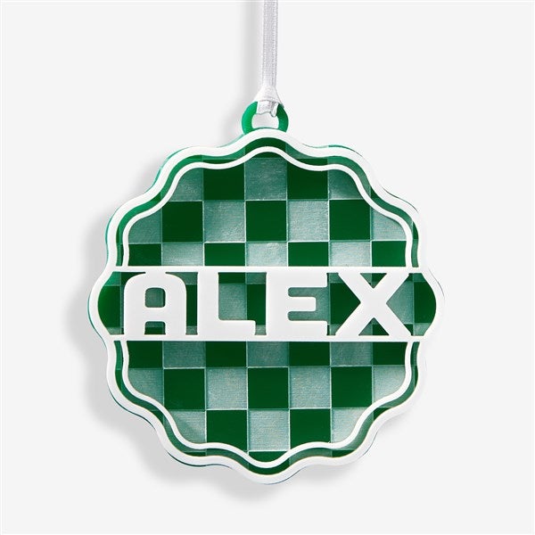 Scalloped Checker Name Personalized 2 Layer Acrylic Ornament  - 56553