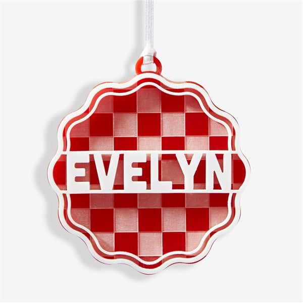 Scalloped Checker Name Personalized 2 Layer Acrylic Ornament  - 56553