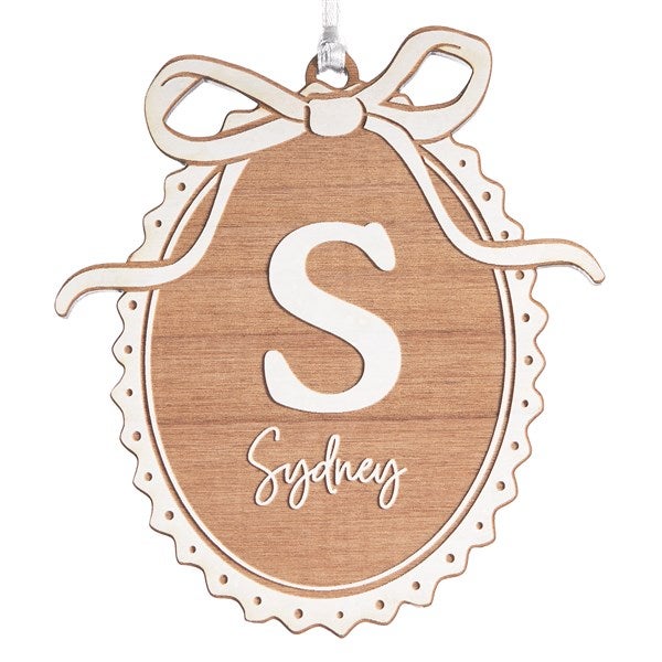 Engraved Wood Bow Initial Ornament by Jessie James Decker - 56578