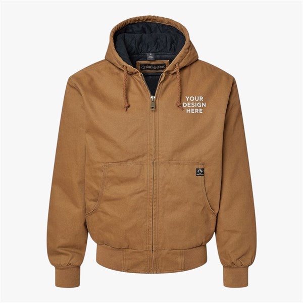 Custom Dri Duck Cheyenne Boulder Cloth™ Hooded Jacket w/ Quilt Lining - Saddle  - 56683