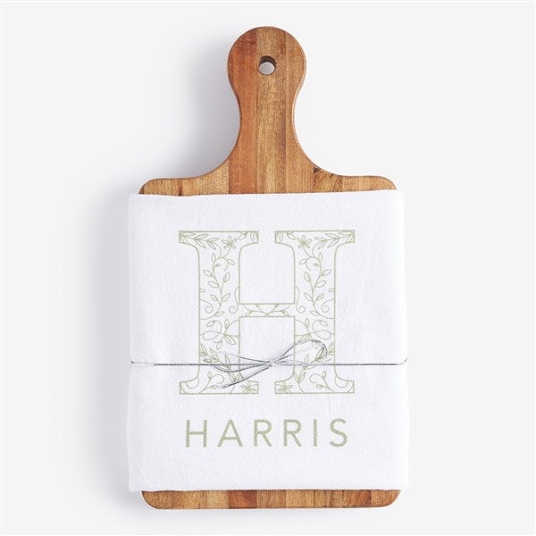 Floral Initial Personalized Tea Towel and Paddle Board Gift Set - 56842