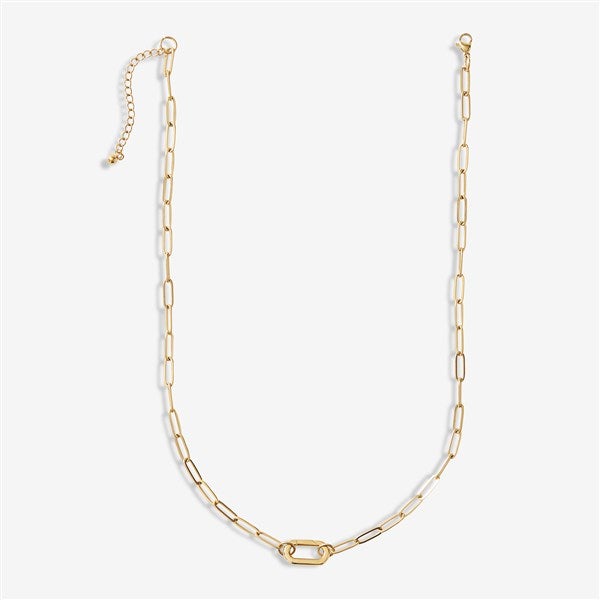 Gold Paperclip Chain Charm Clasp Necklace - 56935