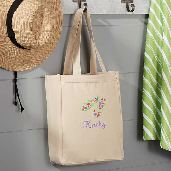 Kids Personalized Beach Tote Bag - Flip Flop Fun - 5694