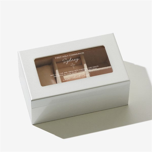 Sacred Blessings Personalized Pearl White Glass Top Jewelry Box - 57168